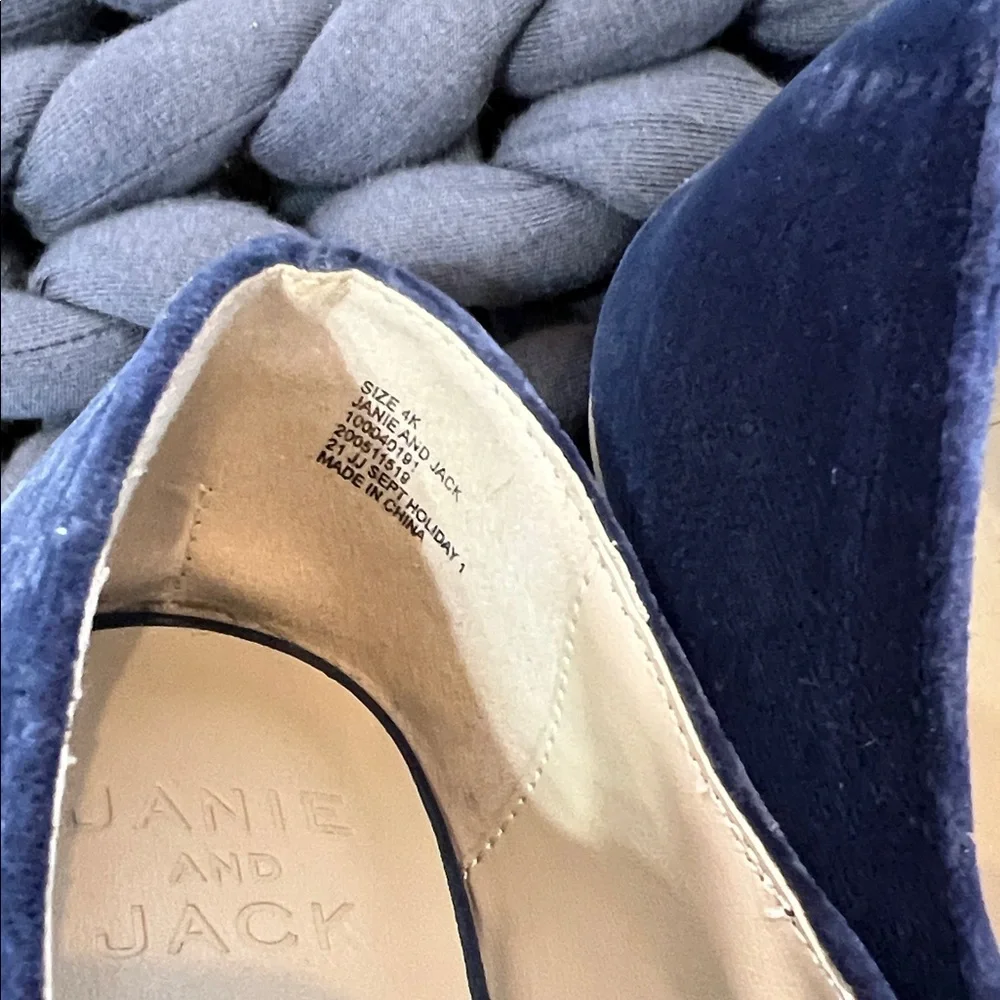 Janie and Jack Navy Velvet Bow Flats